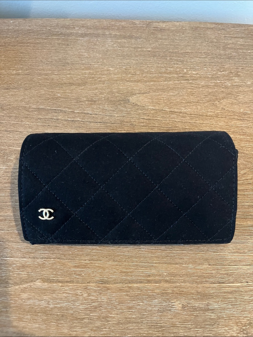 CHANEL Black Quilted Suede Sunglasses Case with Gold CC